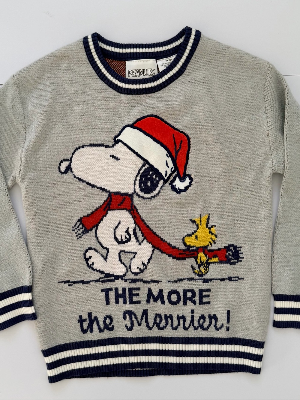 Peanuts Snoopy & Woodstock Crewneck Sweater - Light Gray with Red and Yellow